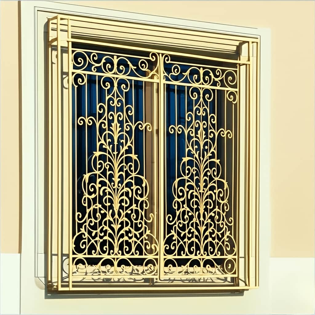 حفاظ پنجره زرین اشرافی نصب شده روی پنجره دو لنگه بزرگ