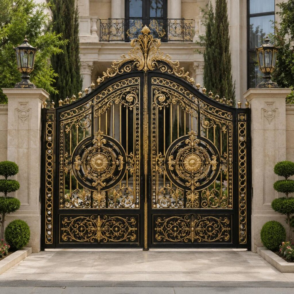 طرح مینیمال درب پارکینگ مشکی طلایی