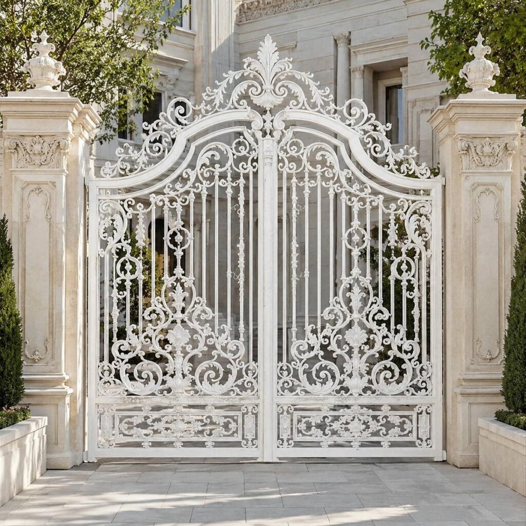 اجرای درب ویلایی سفید طلایی با پتینه محدود