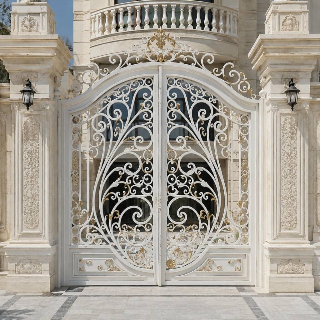 خرید درب حیاط سفید طلایی مینیمال