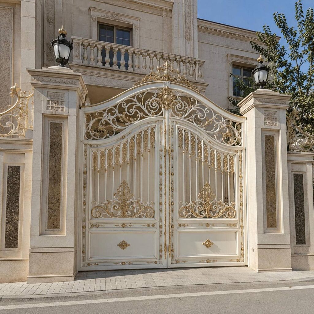 تولید درب حیاط سفید طلایی مدل CNC