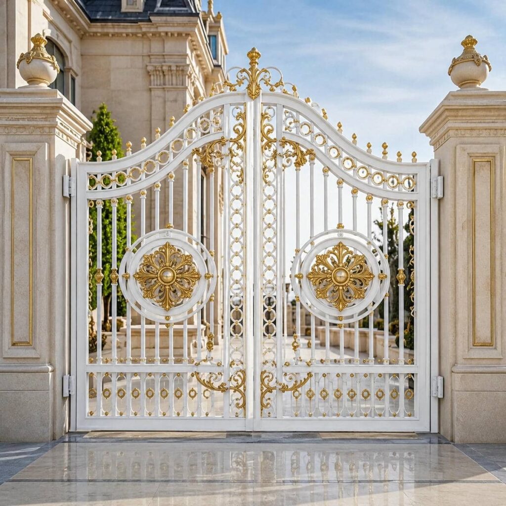 مدل تاج دار درب ویلایی سفید طلایی