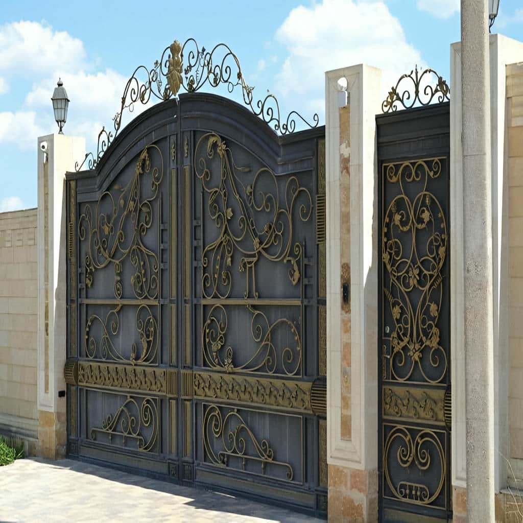 درب حیاط فرفورژه نمای رومی مشکی طلایی