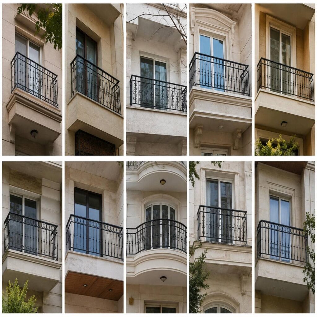 جان پناه بالکن نصب شده روی نمای مدرن