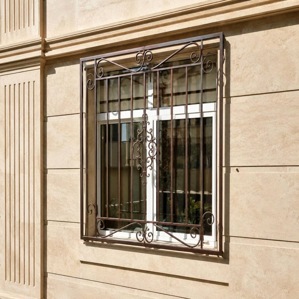 نرده پنجره فرفورژه با سطح یکنواخت نرده پنجره فرفورژه با سطح یکنواخت