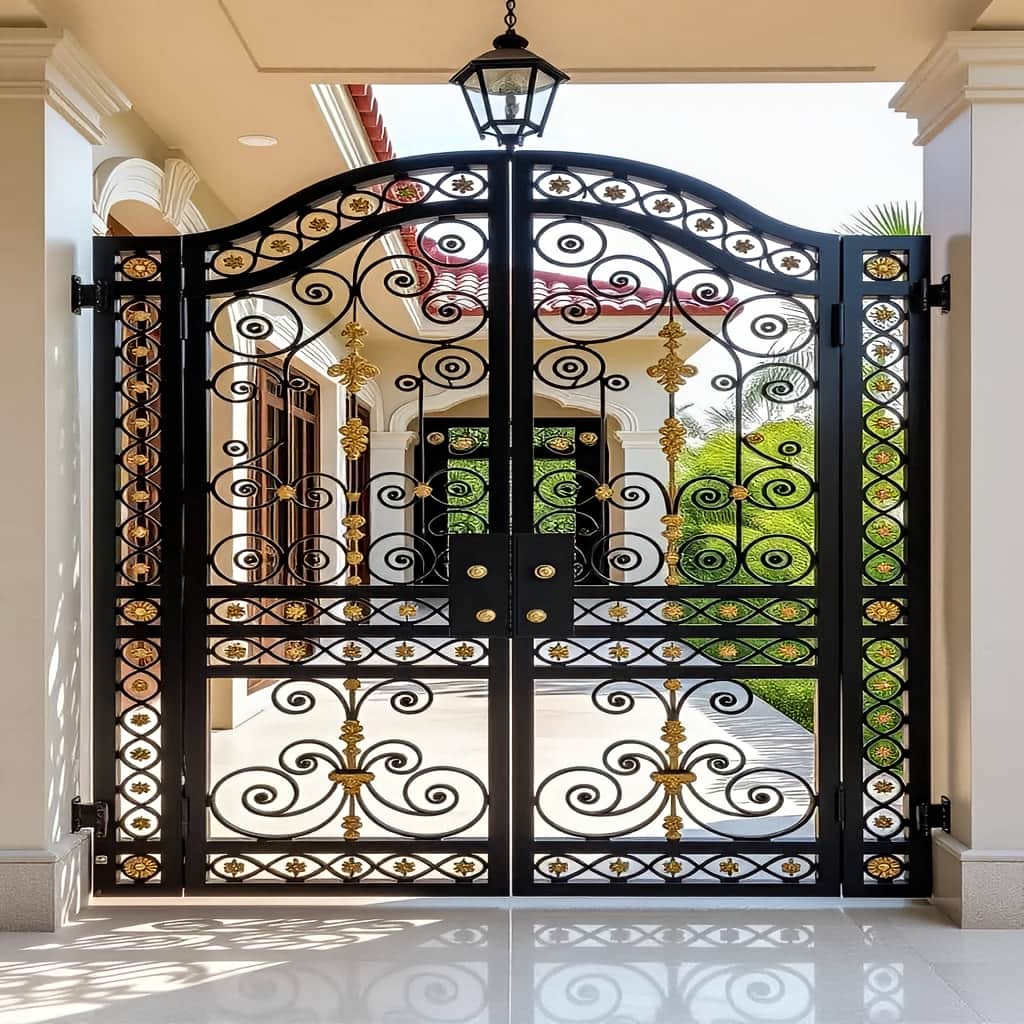 درب آهنی مشکی با نقش هندسی برای ورودی خانه