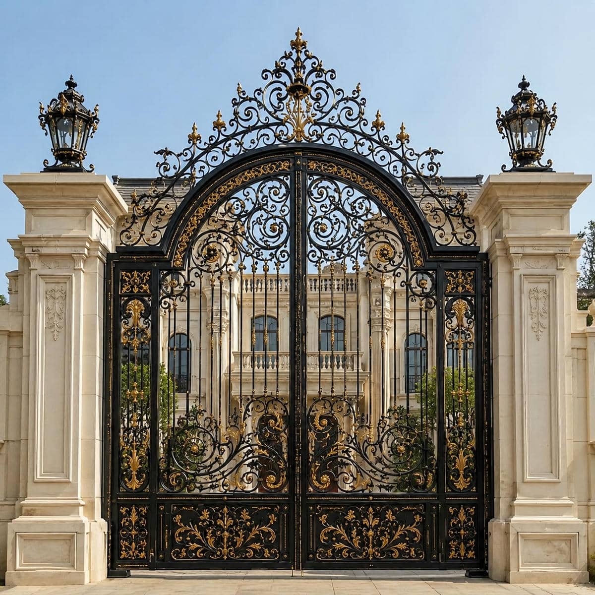 درب حیاط فلزی مشکی با نقش هندسی در بجنورد