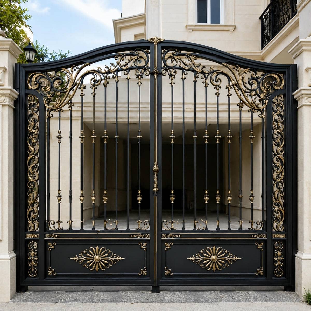 درب حیاط فلزی مشکی در مشهد با طرح هندسی