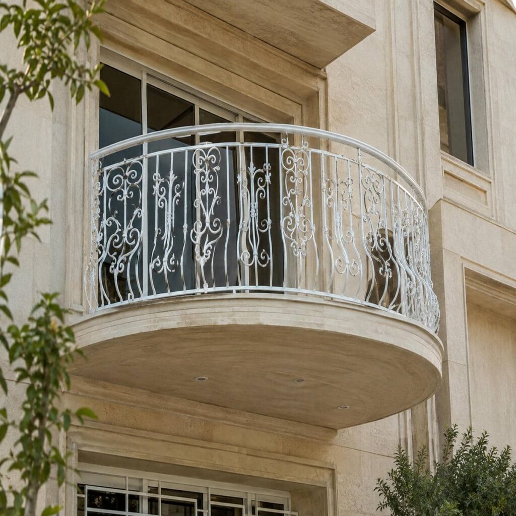 نرده بالکن در شهرکرد با خطوط عمودی و رنگ روشن