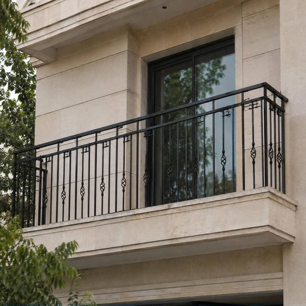نرده بالکن فلزی با خطوط هندسی ساده