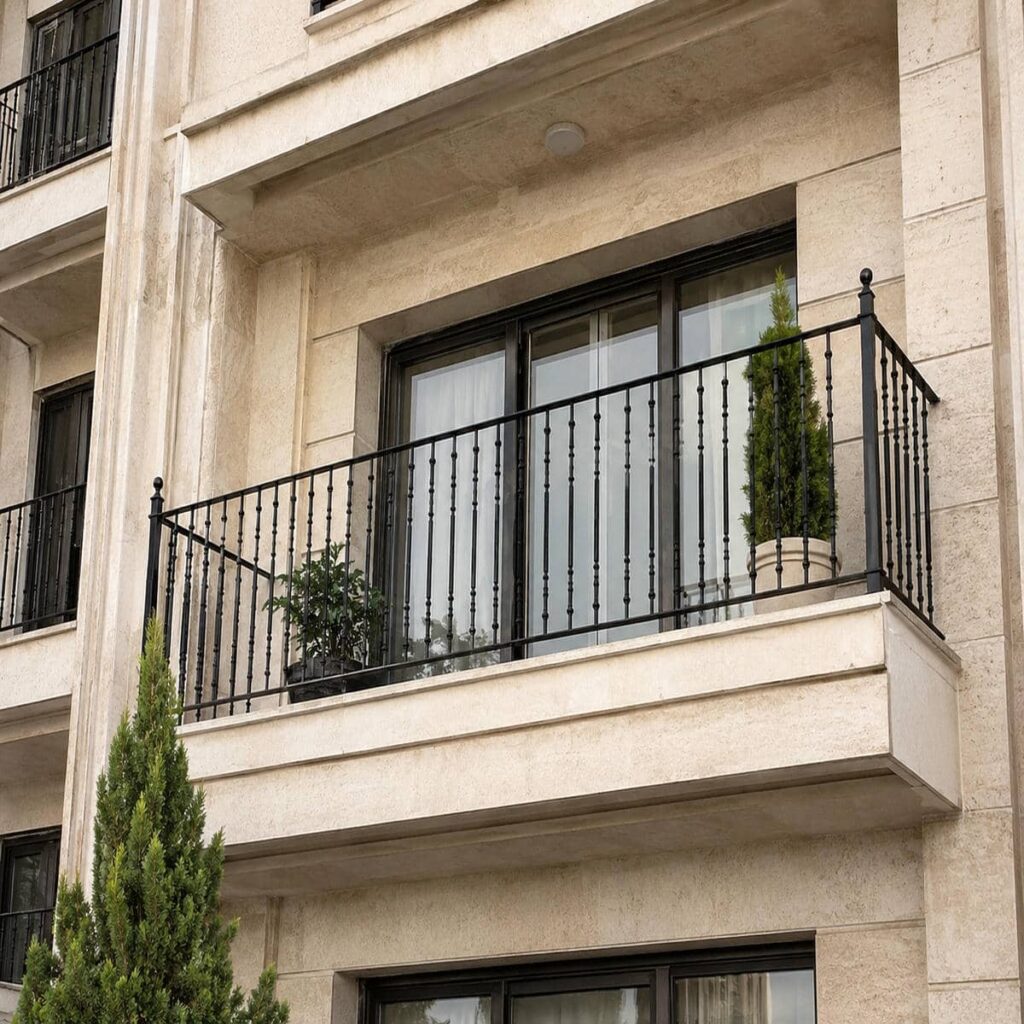 نرده تراس آهنی با طرح هندسی مدرن