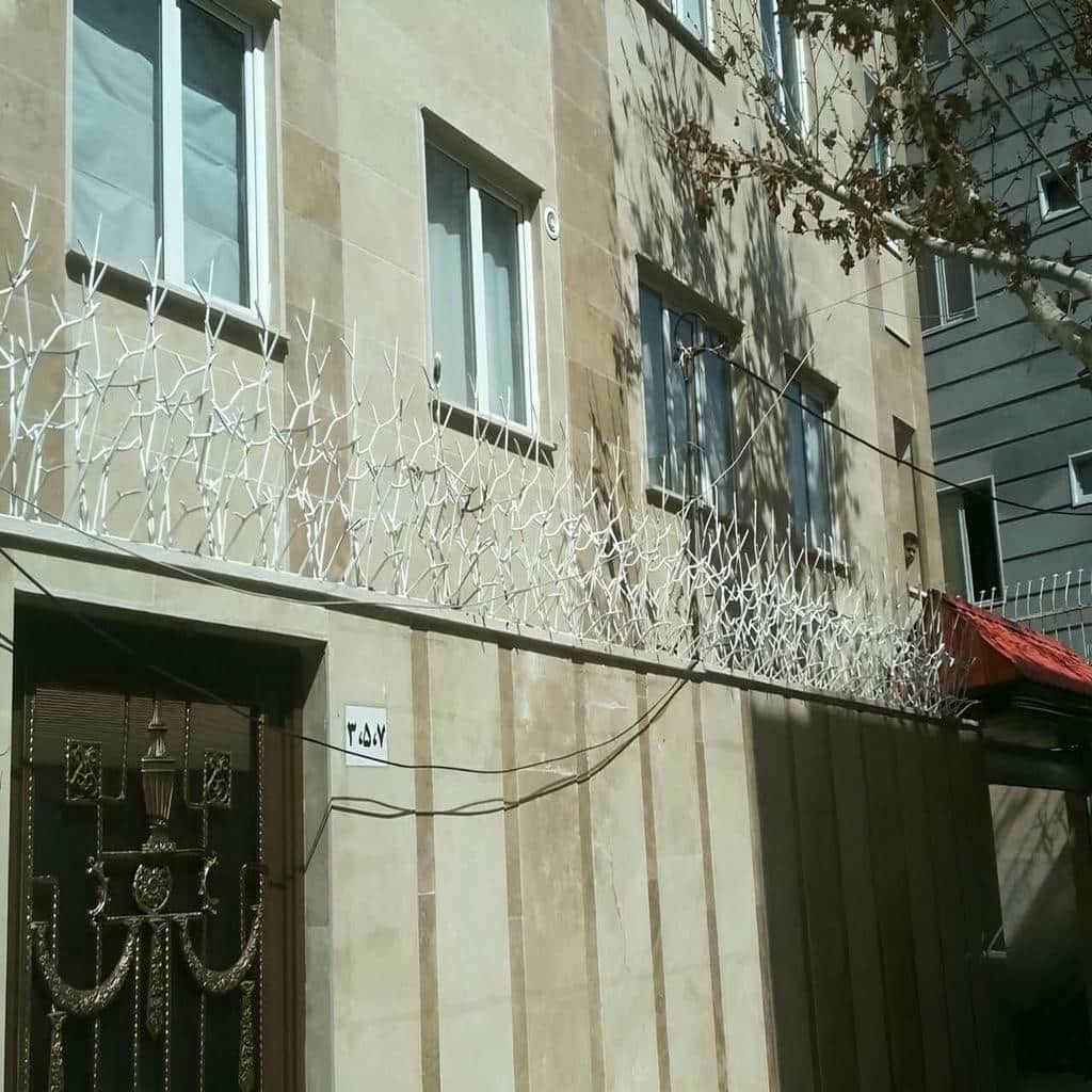 نرده روی دیوار با شاخه های متراکم