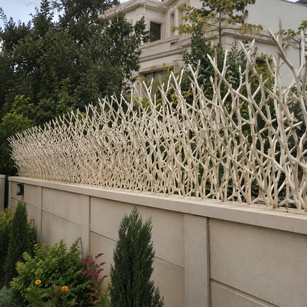 نرده روی دیوار با شاخه های متراکم